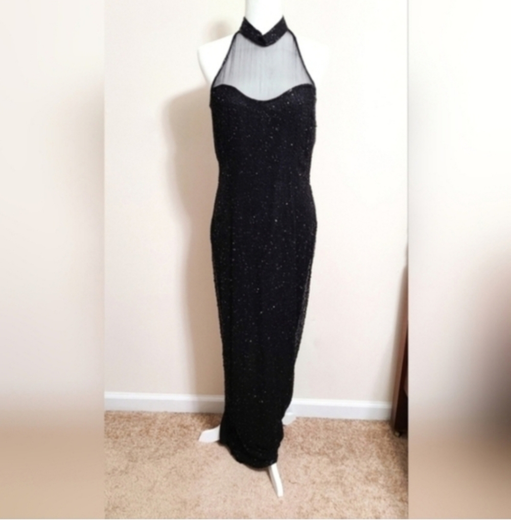 Vintage Stenay Silk High Neckline Beaded Evening Gown